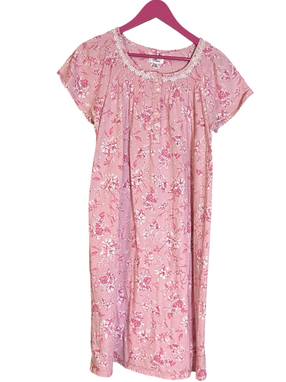 Aria Collection Pink Floral Nightgown House Dress Lace Trim Size M